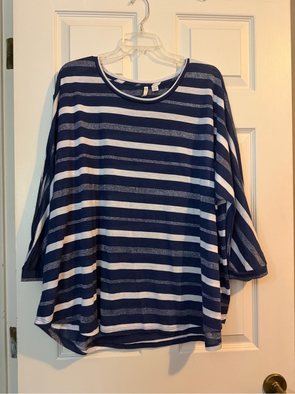 Cato 26/28W Navy Striped Metallic Slit Sleeve Top